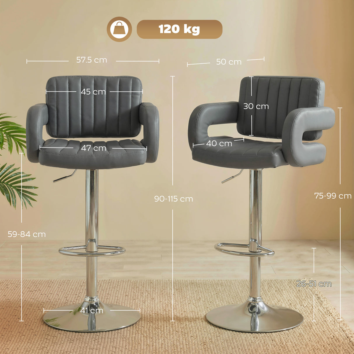 Faux Leather Adjustable Swivel Kitchen Bar Chairs in Set Of 2 - Velmora