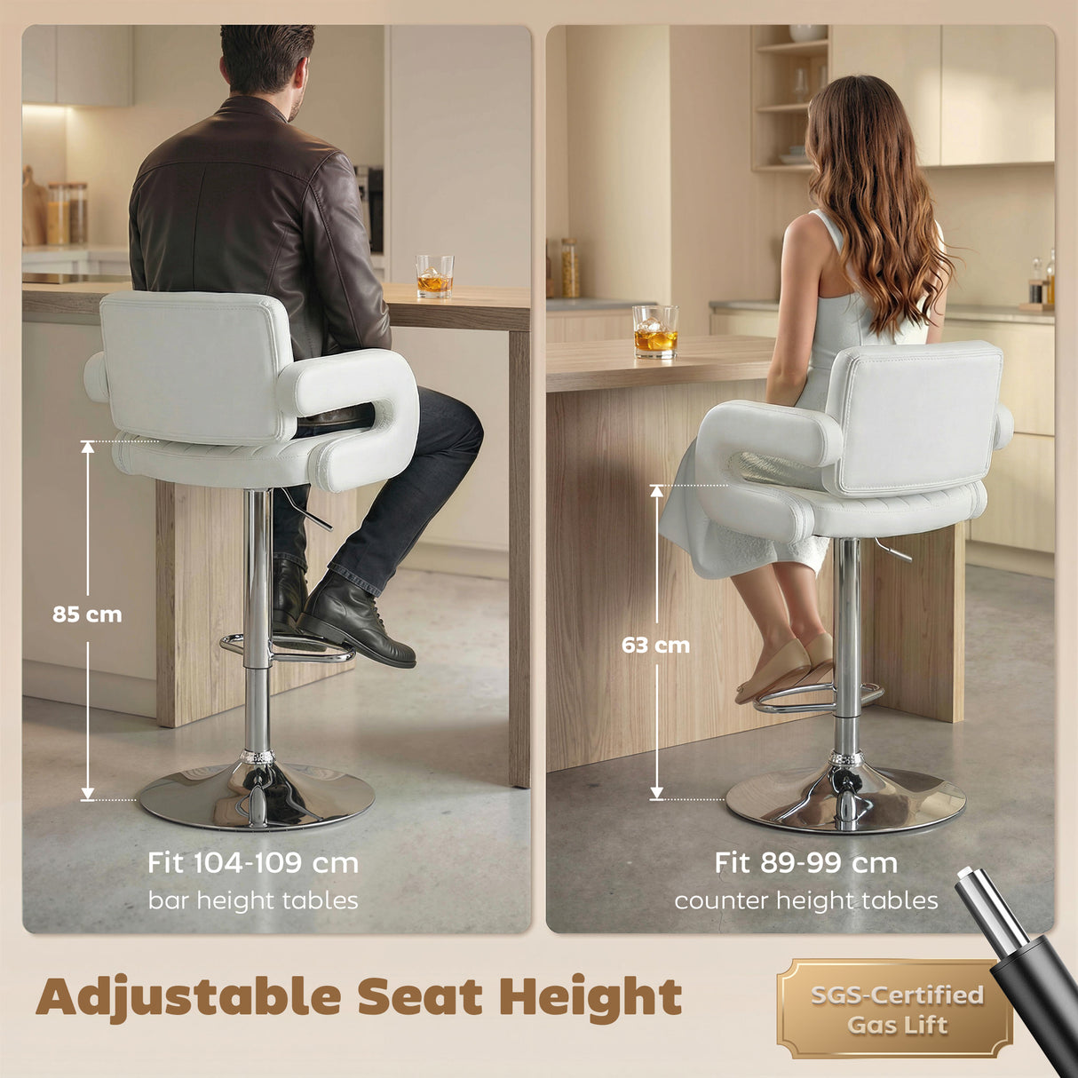 Faux Leather Adjustable Swivel Kitchen Bar Chairs in Set Of 2 - Velmora
