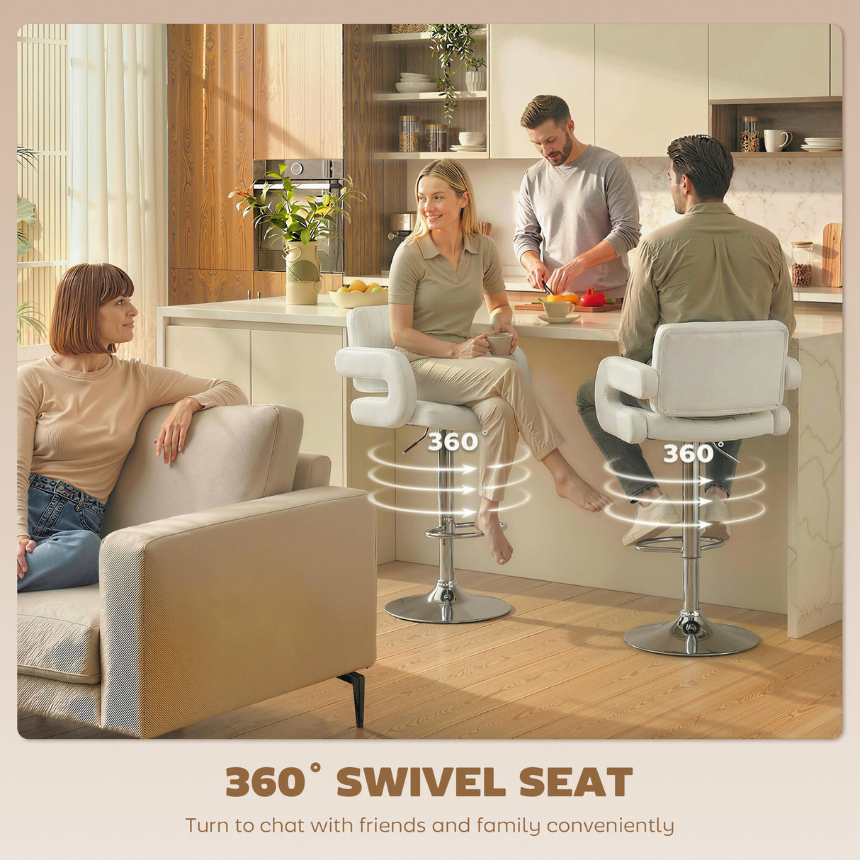 Faux Leather Adjustable Swivel Kitchen Bar Chairs in Set Of 2 - Velmora