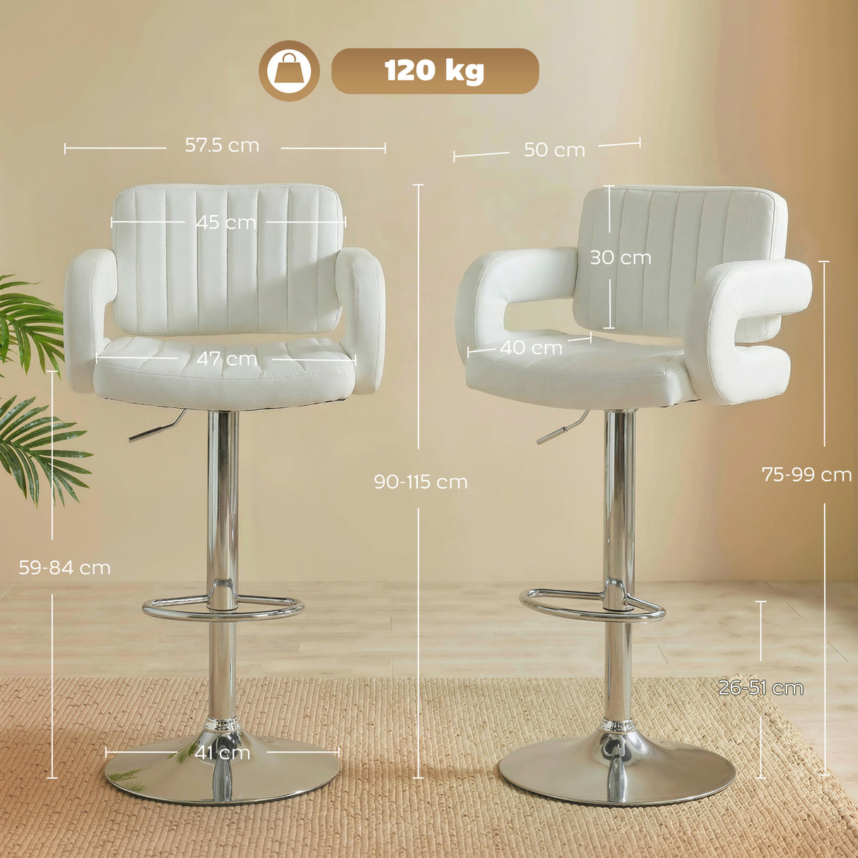 Faux Leather Adjustable Swivel Kitchen Bar Chairs in Set Of 2 - Velmora