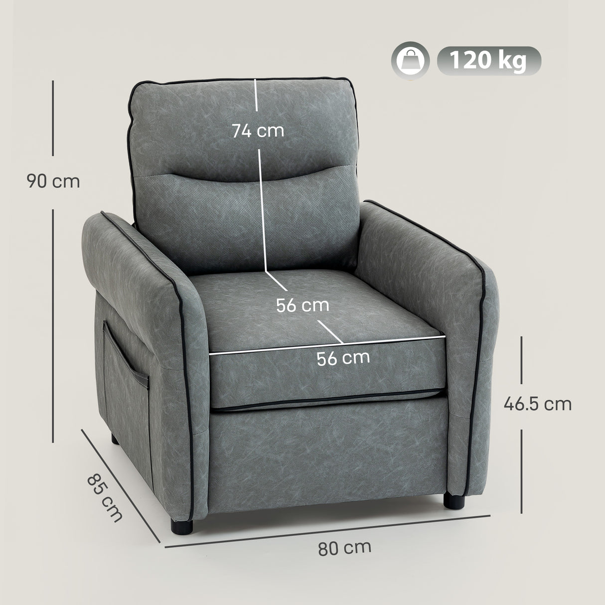 Faux Leather Armchair 80cm Wide - Velmora