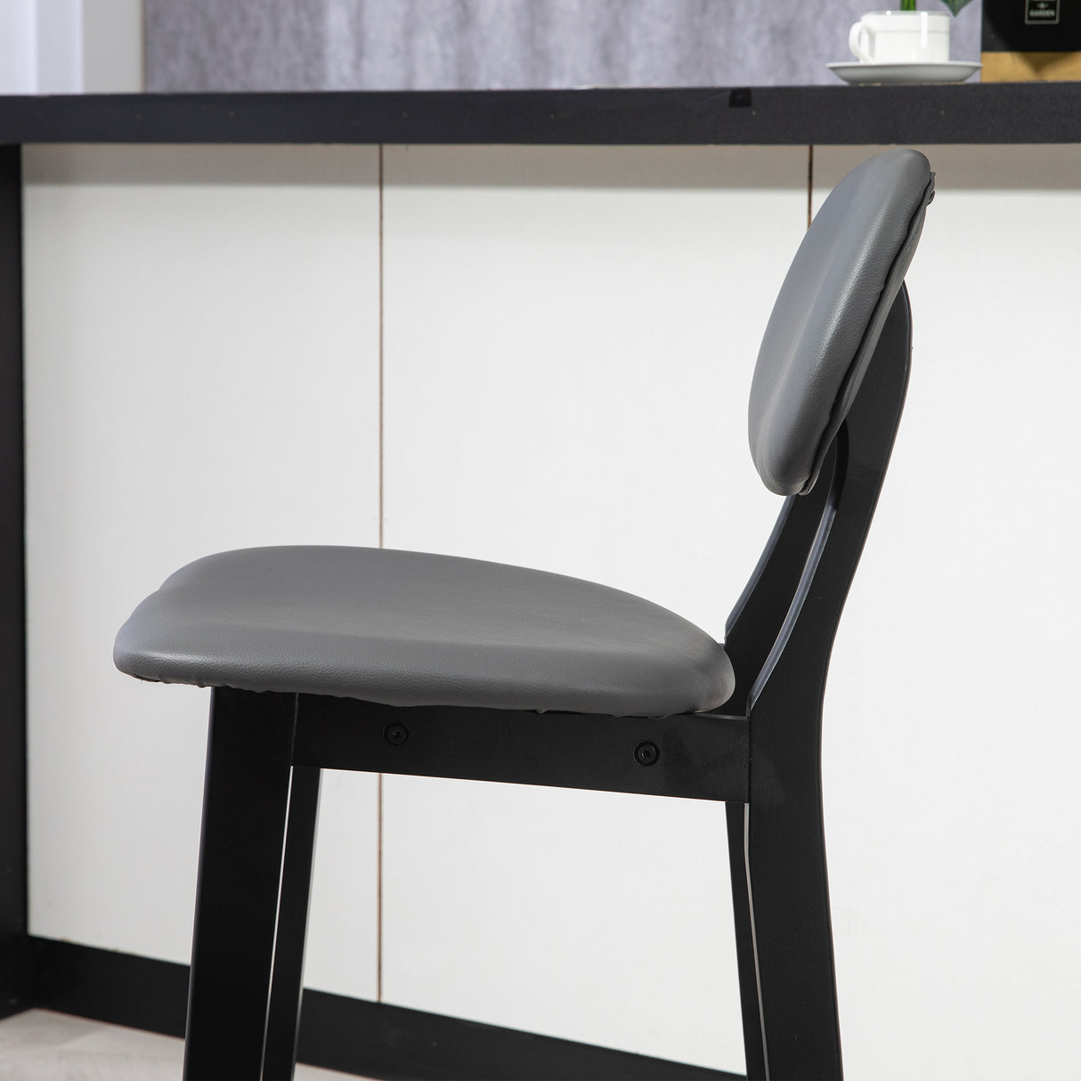 Faux Leather Bar Chairs in Set Of 2 With Wooden Frame - Velmora