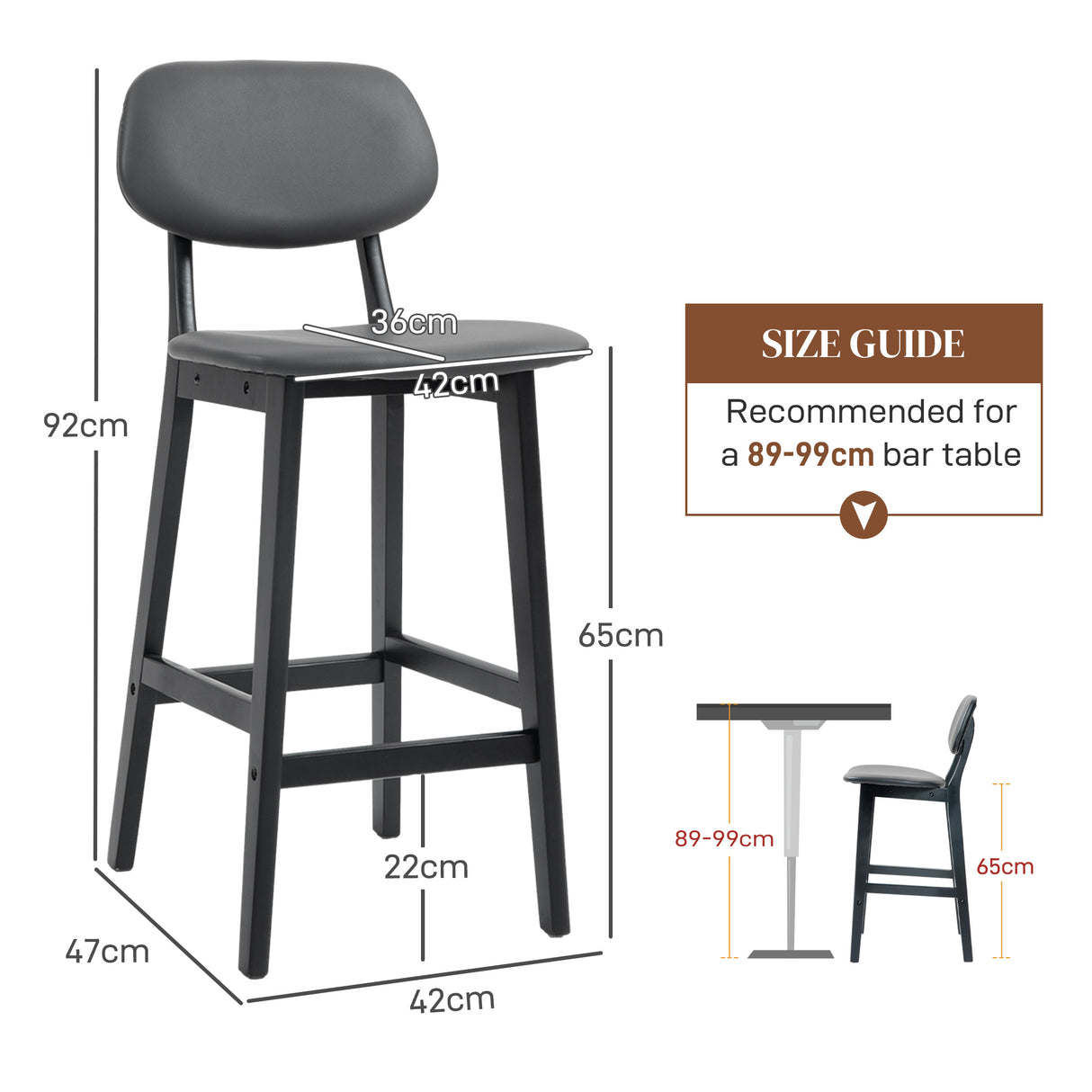 Faux Leather Bar Chairs in Set Of 2 With Wooden Frame - Velmora
