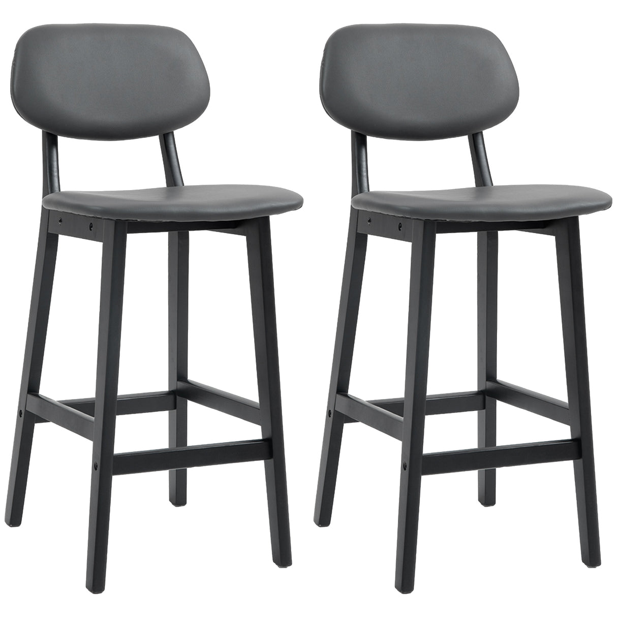 Faux Leather Bar Chairs in Set Of 2 With Wooden Frame - Velmora