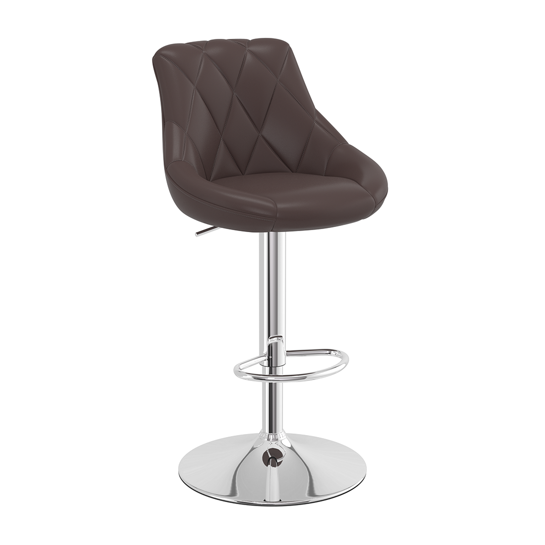 Faux Leather Bar Stool With Chrome Pedestal Base - Hornley