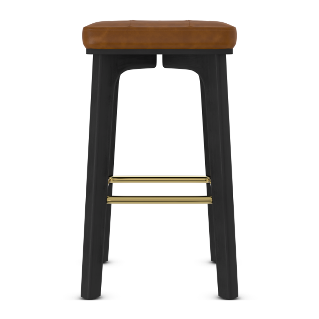 Faux Leather Bar Stool With Gold Footrest - Barrow