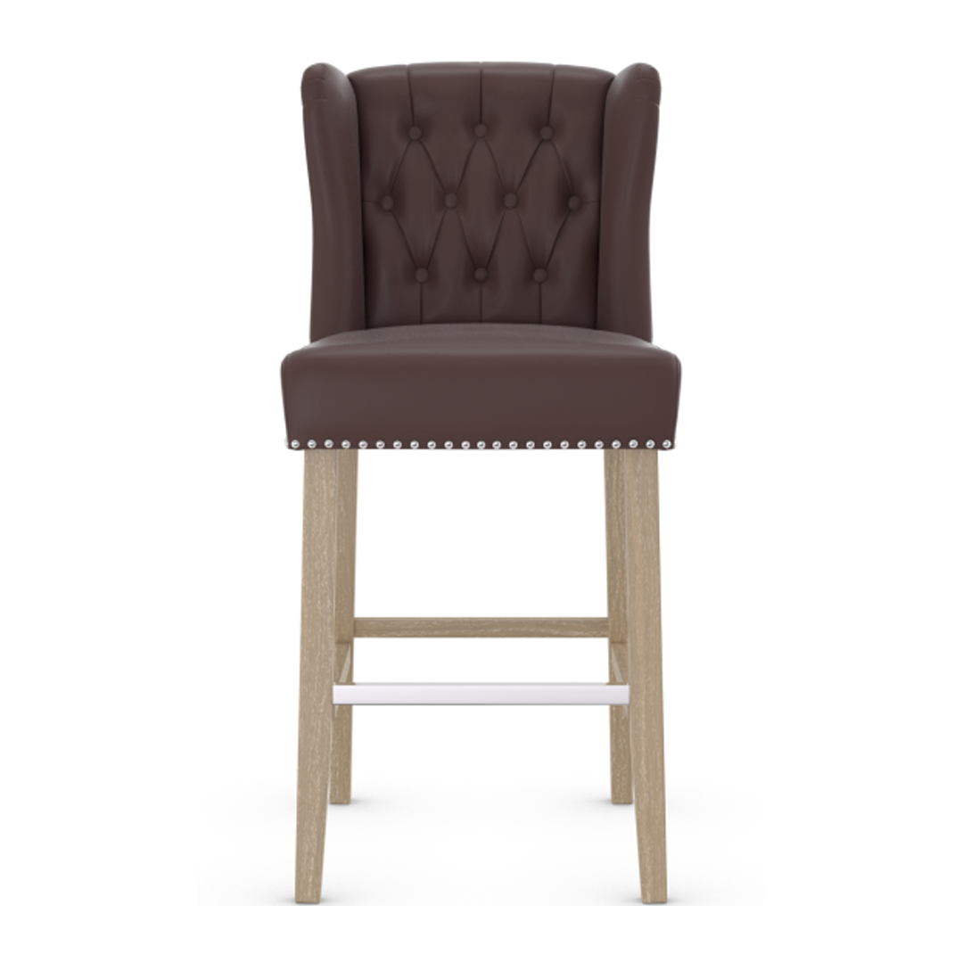 Faux Leather Bar Stool With Oak Wooden Legs - Eardley