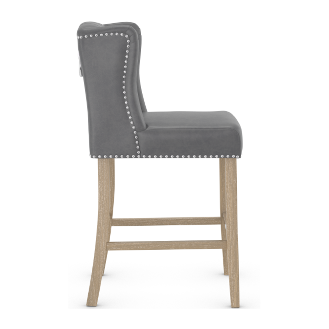 Faux Leather Bar Stool With Oak Wooden Legs - Eardley