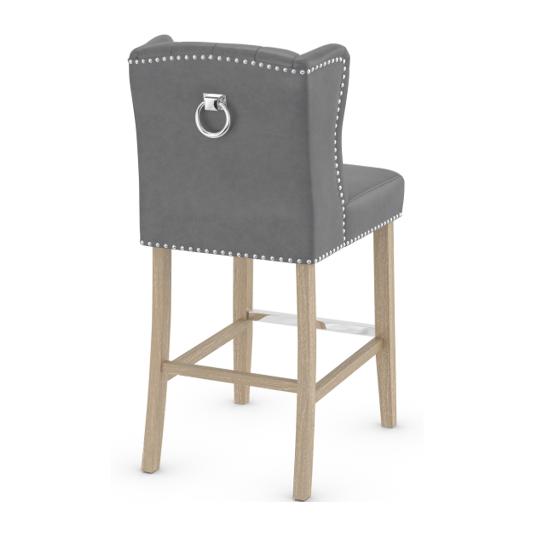 Faux Leather Bar Stool With Oak Wooden Legs - Eardley