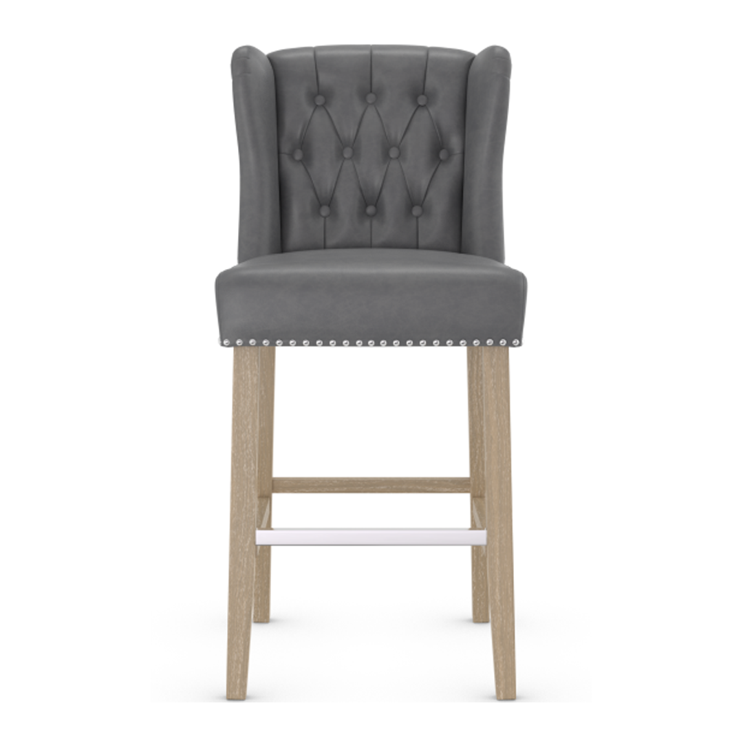 Faux Leather Bar Stool With Oak Wooden Legs - Eardley