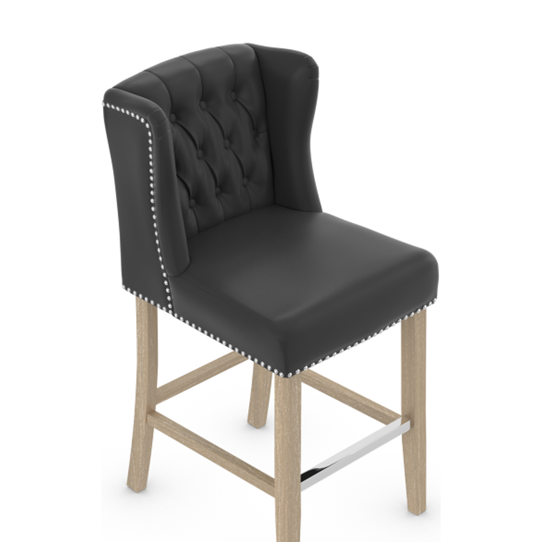 Faux Leather Bar Stool With Oak Wooden Legs - Eardley