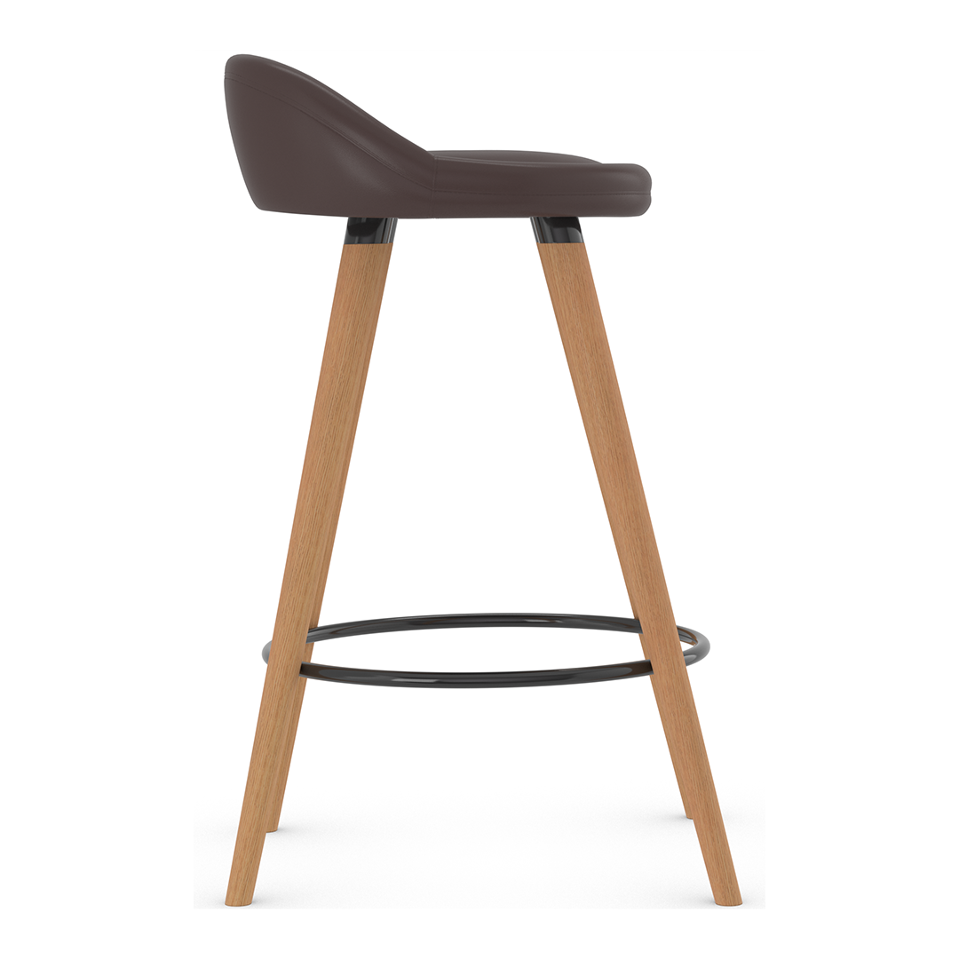 Faux Leather Bar Stool With Tapered Wooden Legs - Selhurst