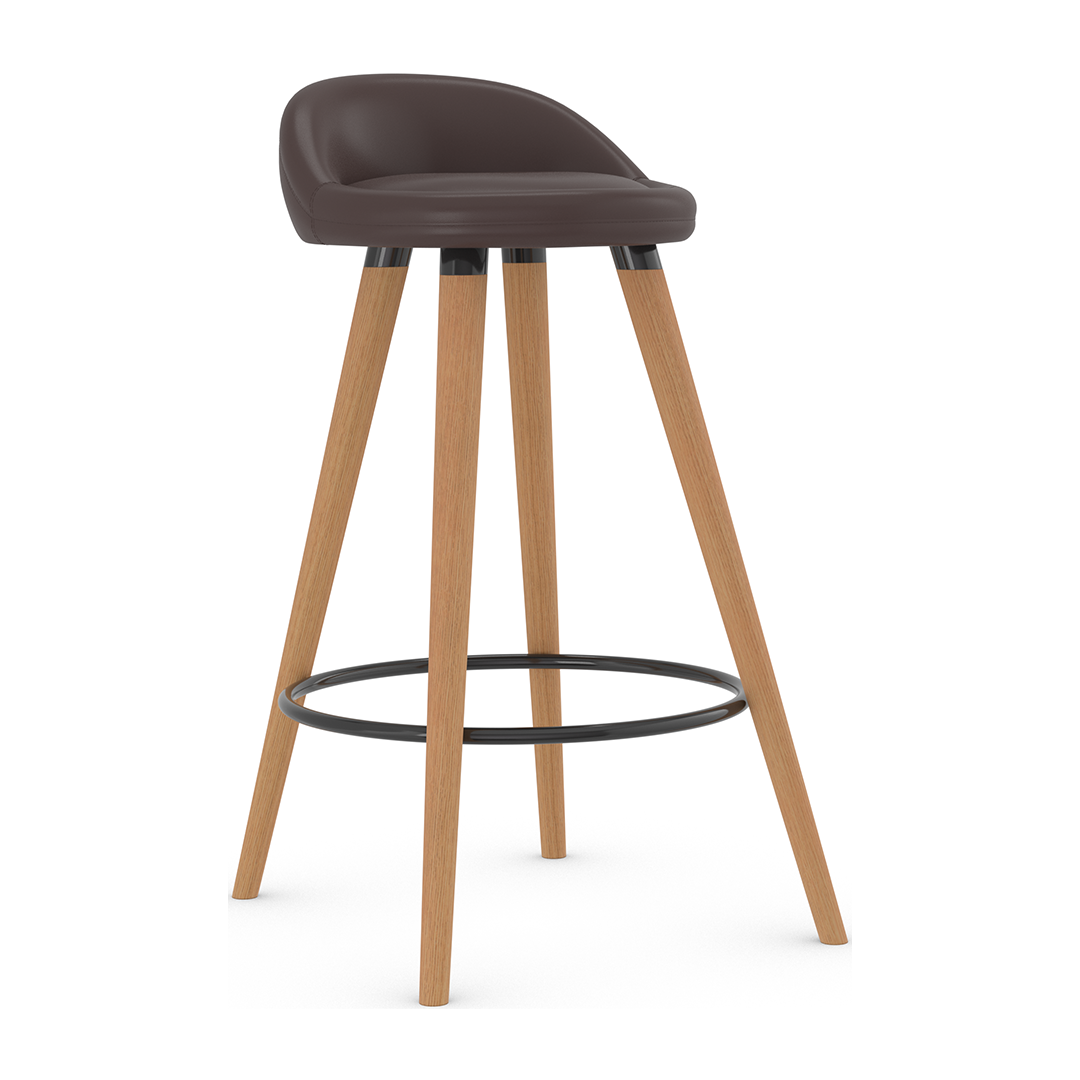 Faux Leather Bar Stool With Tapered Wooden Legs - Selhurst