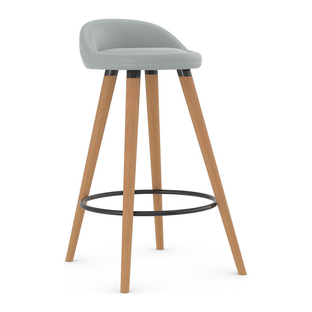 Faux Leather Bar Stool With Tapered Wooden Legs - Selhurst