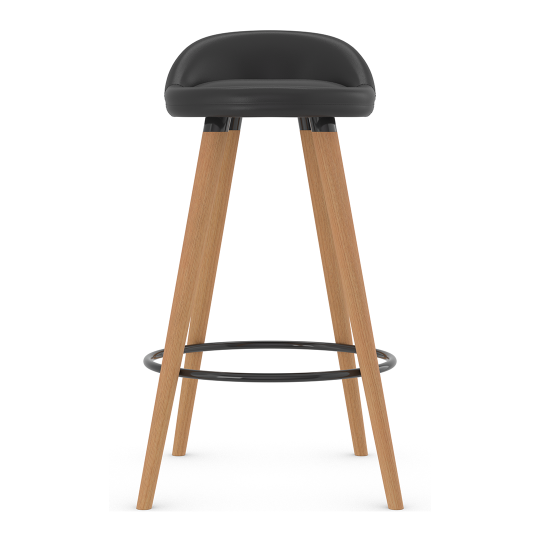 Faux Leather Bar Stool With Tapered Wooden Legs - Selhurst