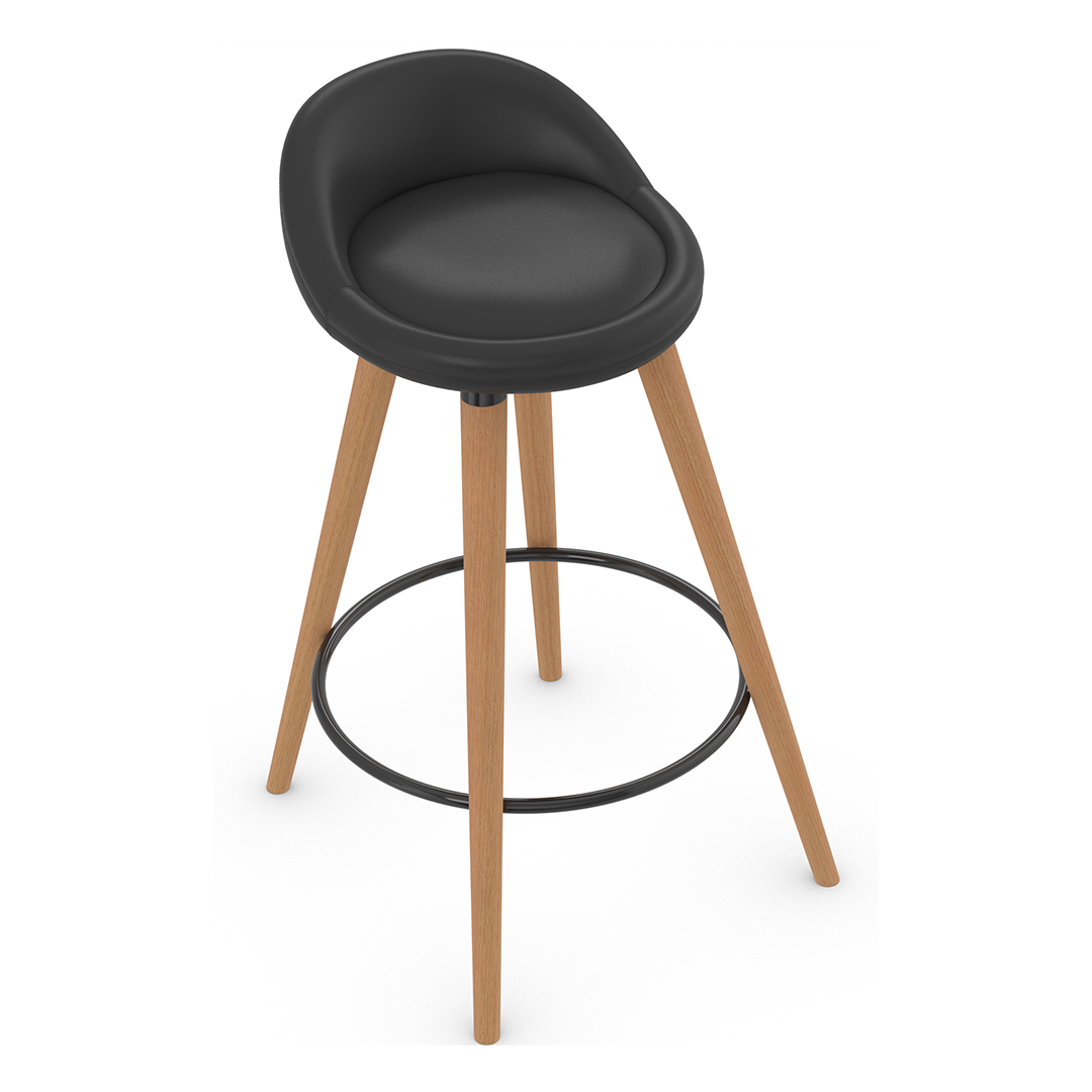 Faux Leather Bar Stool With Tapered Wooden Legs - Selhurst