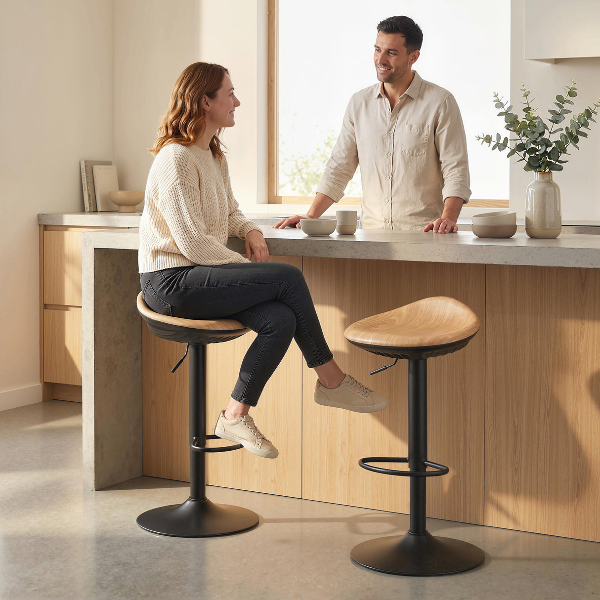 Faux Leather Bar Stools 40cm Wide in Set Of 2 - Velmora