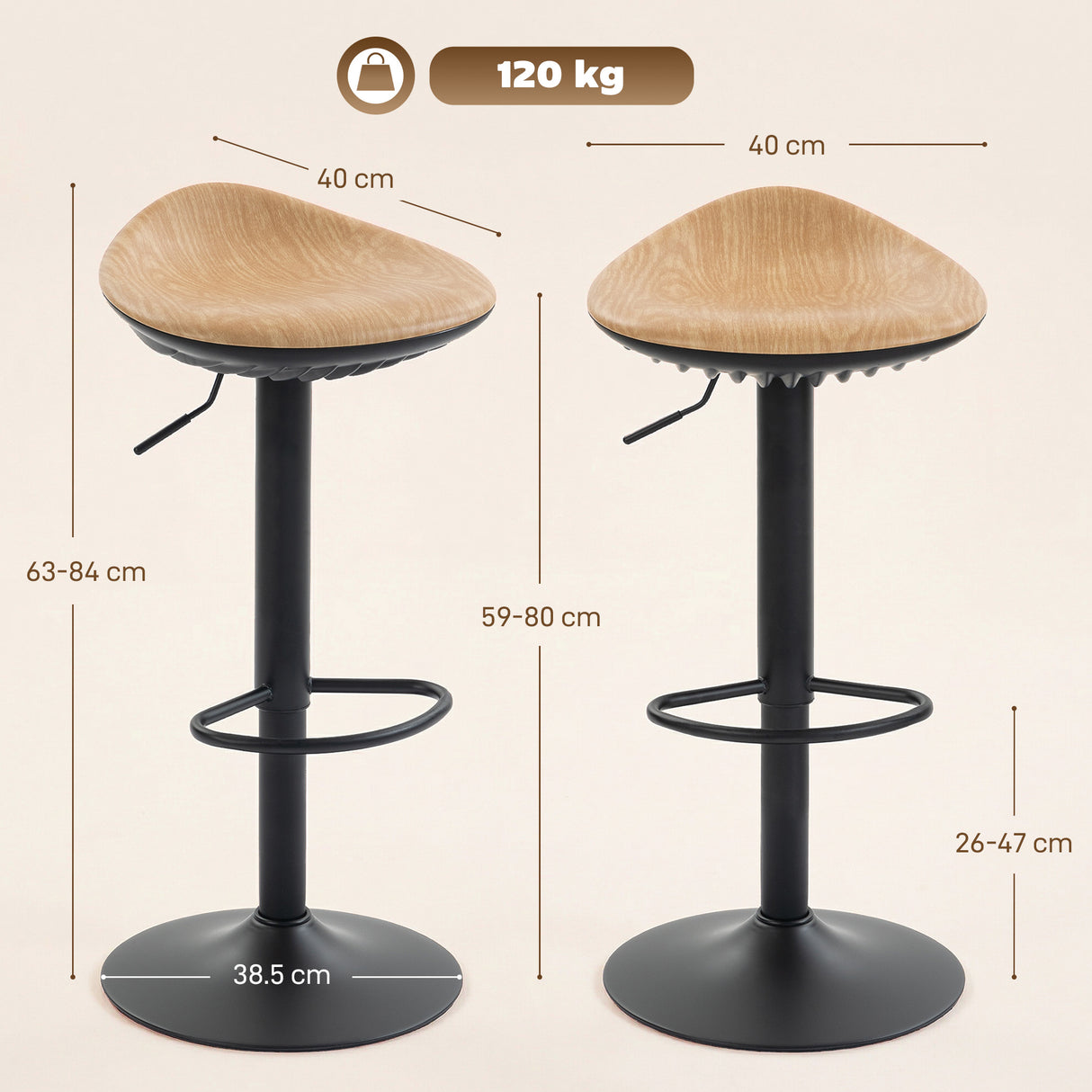 Faux Leather Bar Stools 40cm Wide in Set Of 2 - Velmora