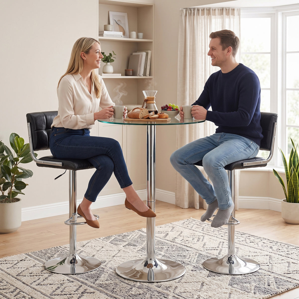 Faux Leather Bar Stools 43cm Wide in Set Of 2 - Velmora