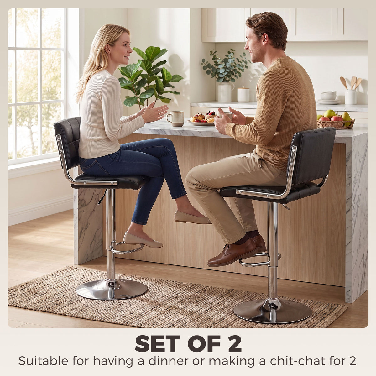 Faux Leather Bar Stools 43cm Wide in Set Of 2 - Velmora