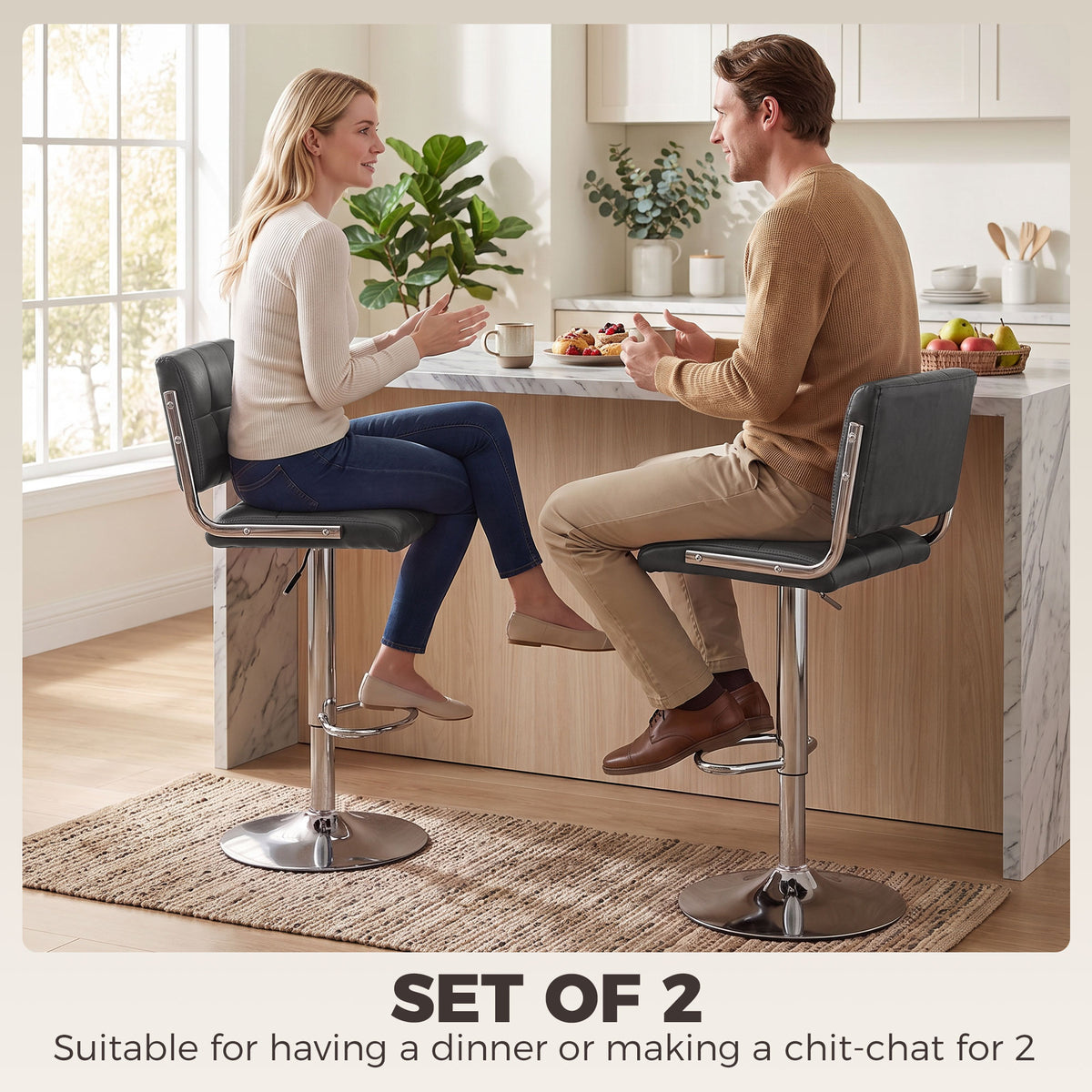 Faux Leather Bar Stools 43cm Wide in Set Of 2 - Velmora