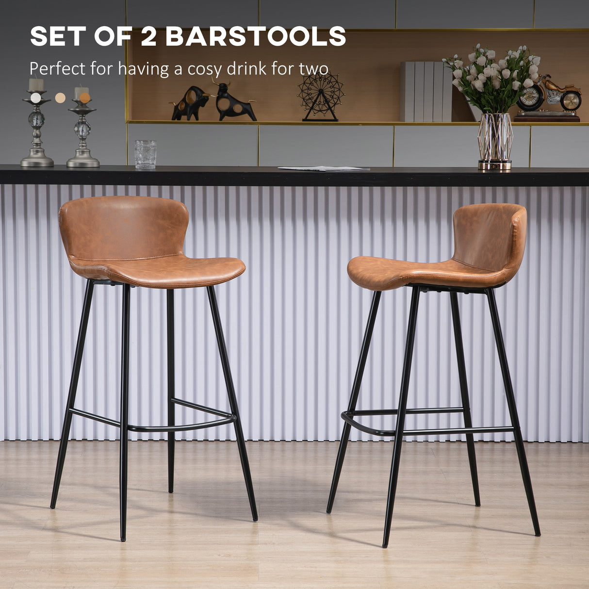 Faux Leather Bar Stools 45cm Wide in Set Of 2 - Velmora