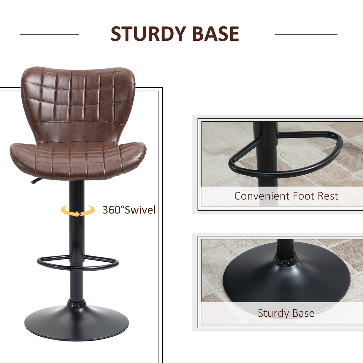 Faux Leather Bar Stools 47cm Wide in Set Of 2 - Velmora