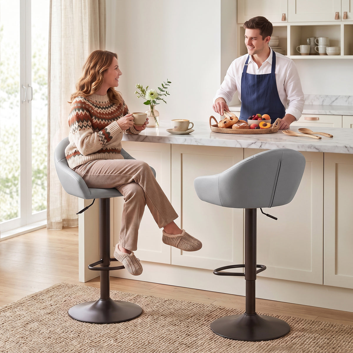Faux Leather Bar Stools 49.5cm Wide in Set Of 2 - Velmora