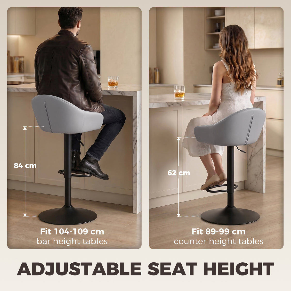 Faux Leather Bar Stools 49.5cm Wide in Set Of 2 - Velmora