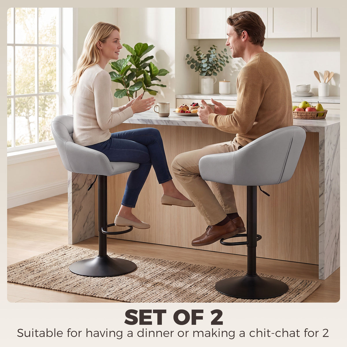 Faux Leather Bar Stools 49.5cm Wide in Set Of 2 - Velmora