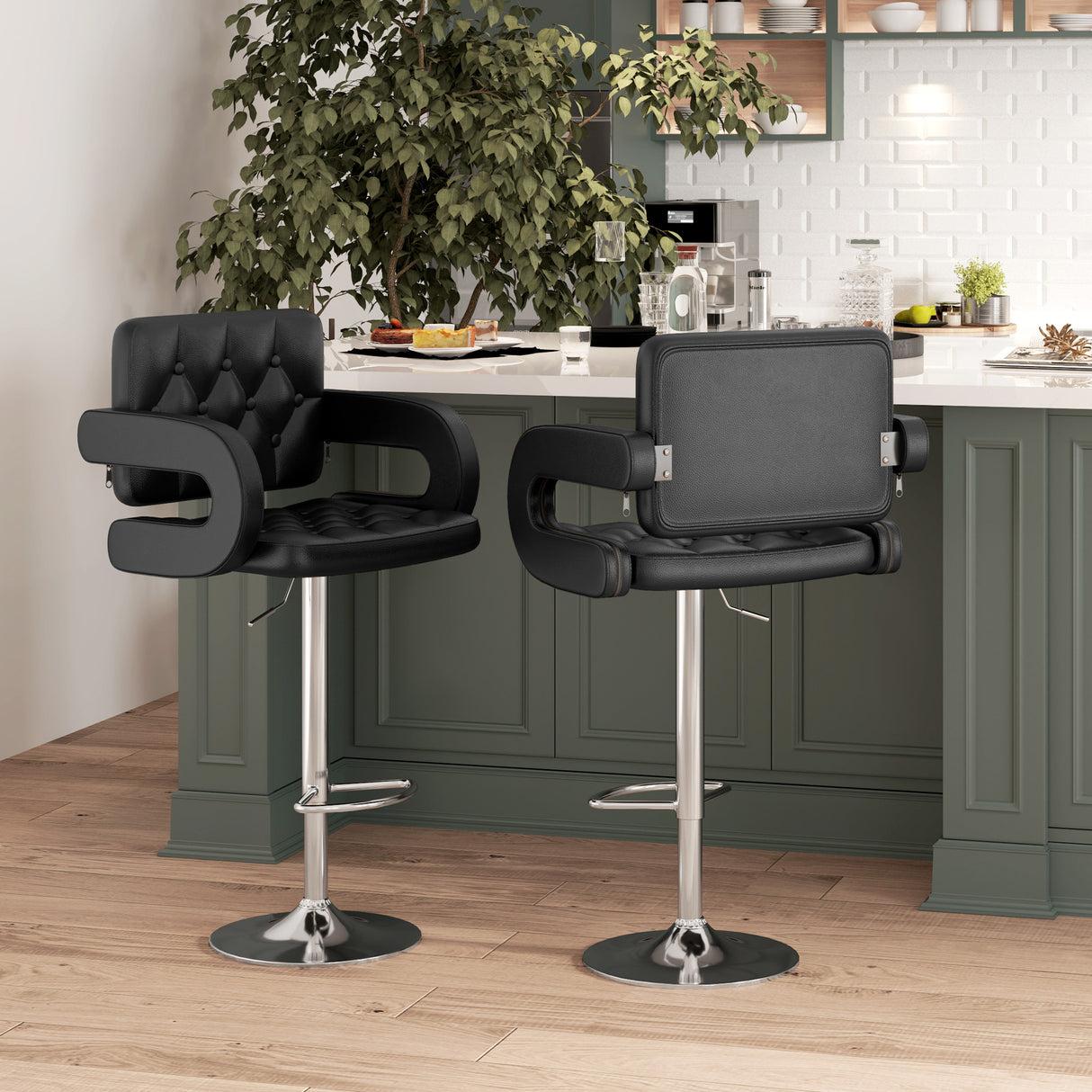 Faux Leather Bar Stools 64cm Wide in Set Of 2 - Velmora