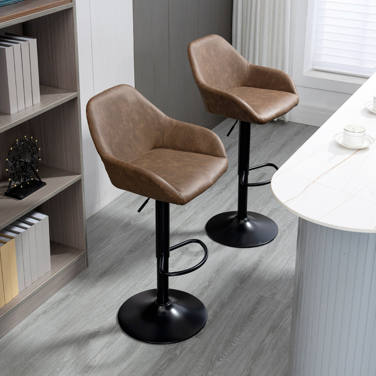 Faux Leather Bar Stools Height Adjustable Swivel in Set Of 2 - Velmora