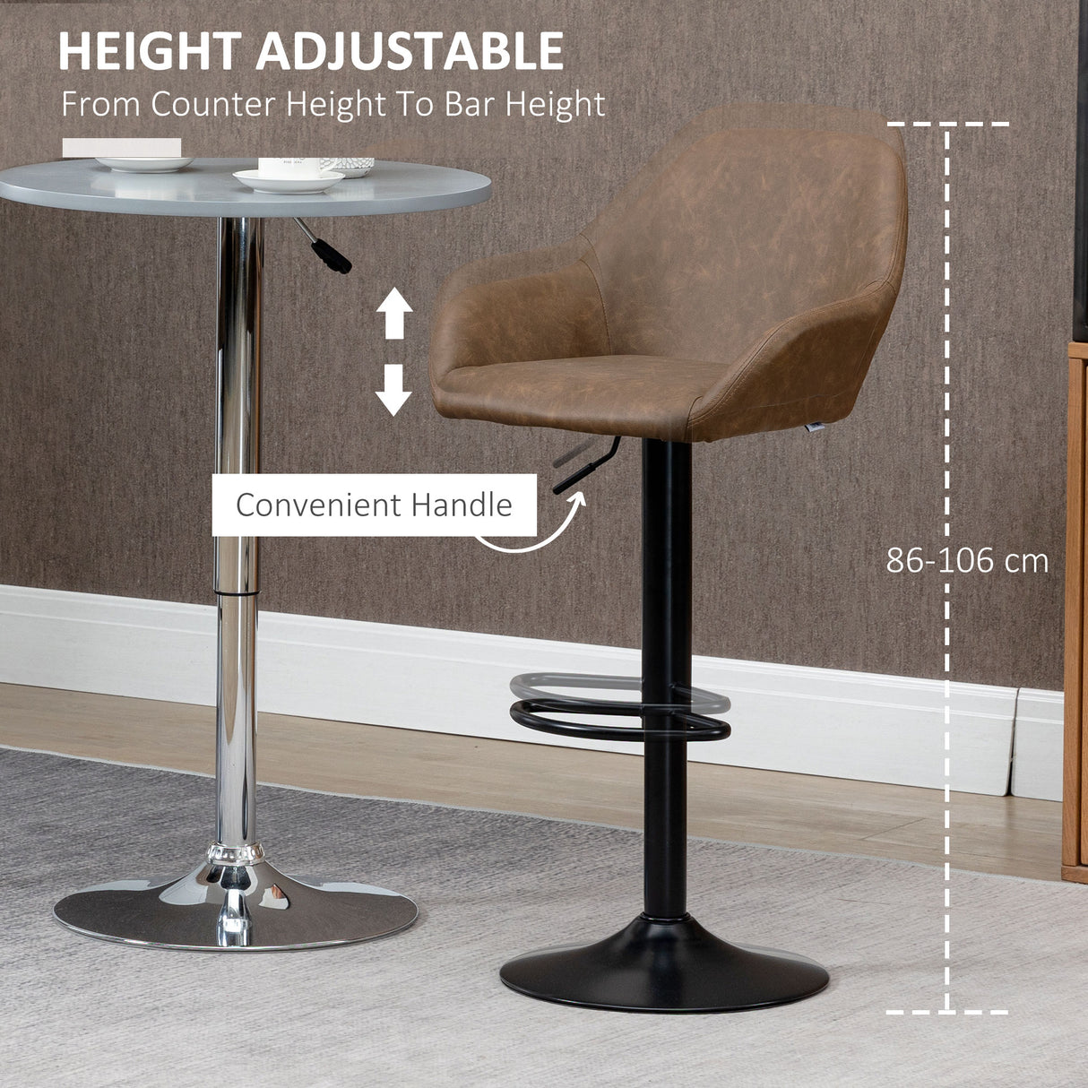 Faux Leather Bar Stools Height Adjustable Swivel in Set Of 2 - Velmora