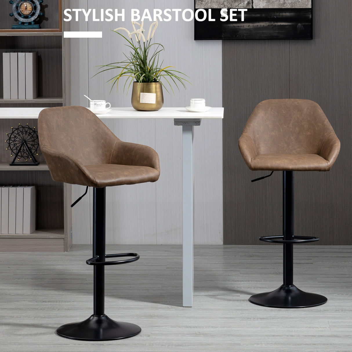 Faux Leather Bar Stools Height Adjustable Swivel in Set Of 2 - Velmora