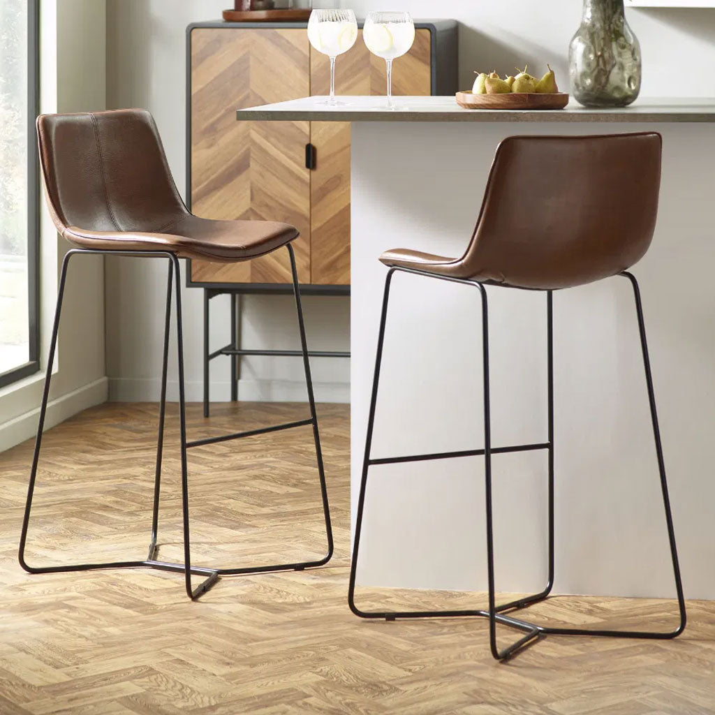 Faux Leather Bar Stools in Set Of 2 - Joren