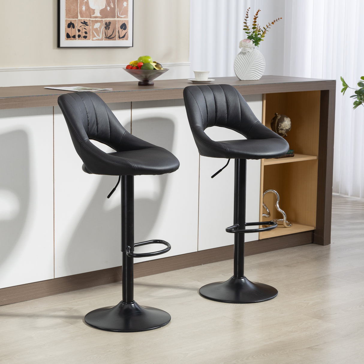 Faux Leather Barstools With Backrest And Footrest in Set Of 2 - Velmora