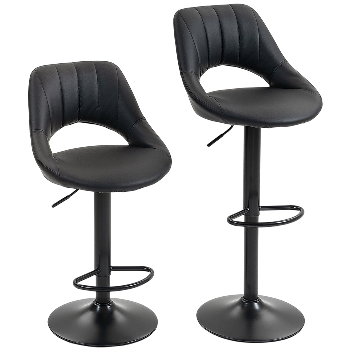 Faux Leather Barstools With Backrest And Footrest in Set Of 2 - Velmora