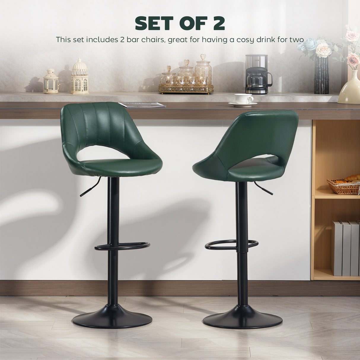 Faux Leather Barstools With Backrest And Footrest in Set Of 2 - Velmora