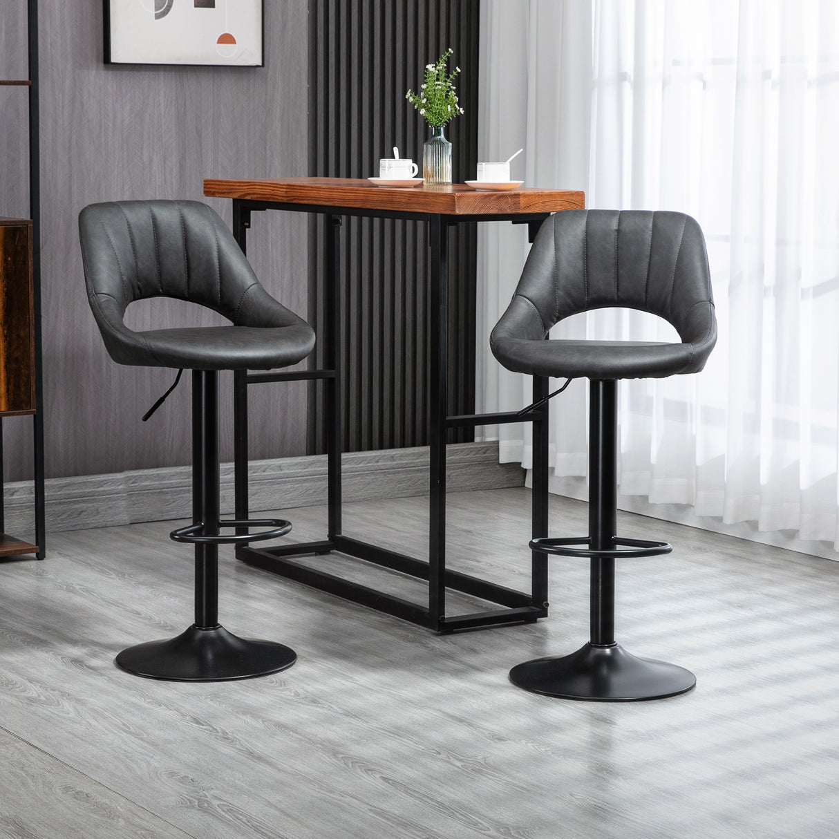 Faux Leather Barstools With Backrest And Footrest in Set Of 2 - Velmora