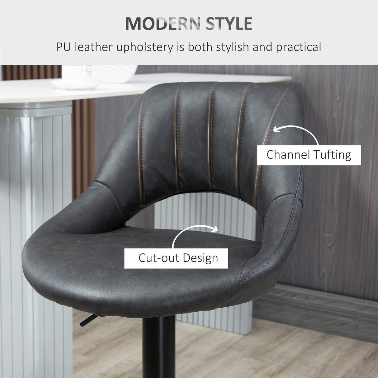 Faux Leather Barstools With Backrest And Footrest in Set Of 2 - Velmora