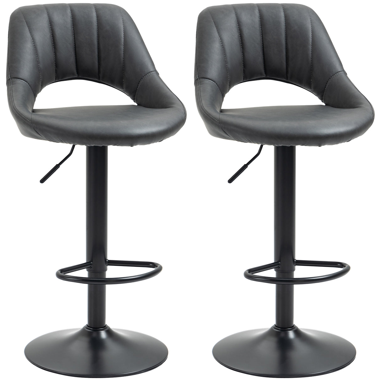 Faux Leather Barstools With Backrest And Footrest in Set Of 2 - Velmora