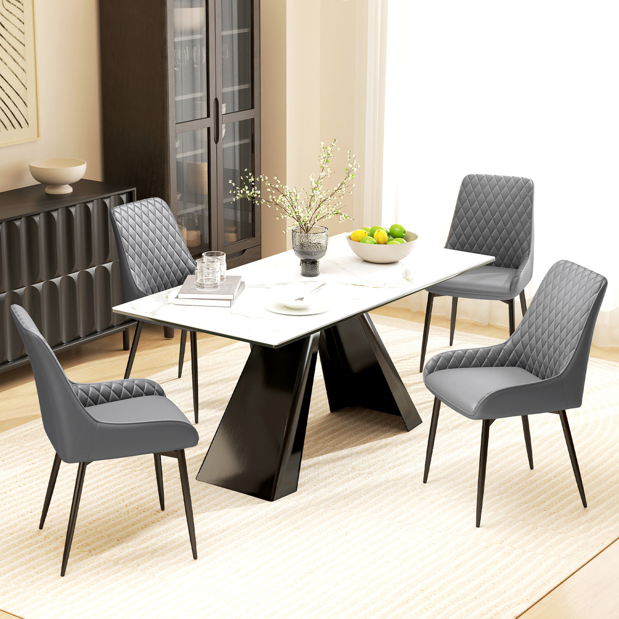 Faux Leather Dining Chairs 49cm Wide in Set Of 2 With Metal Legs - Velmora