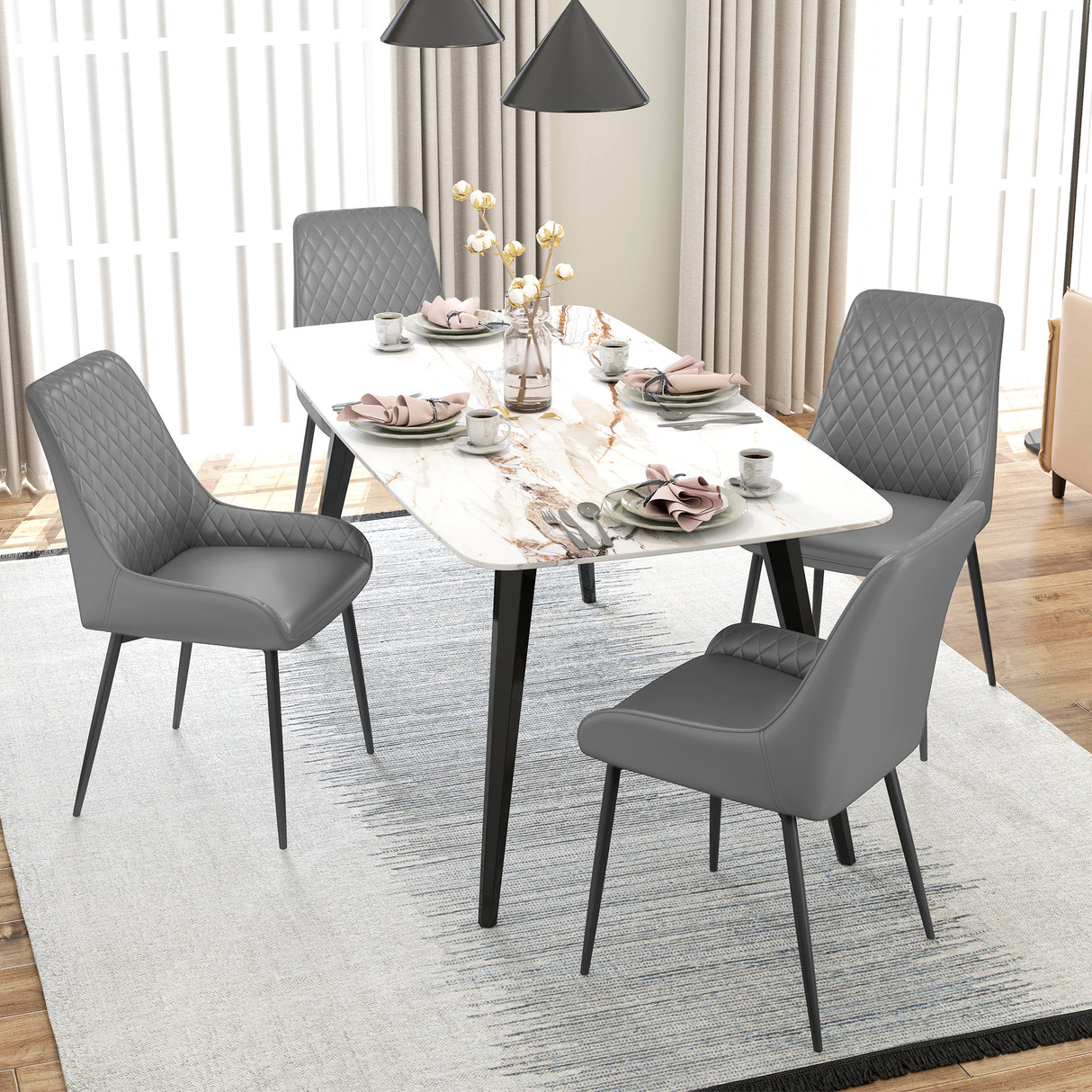 Faux Leather Dining Chairs 49cm Wide in Set Of 2 With Metal Legs - Velmora
