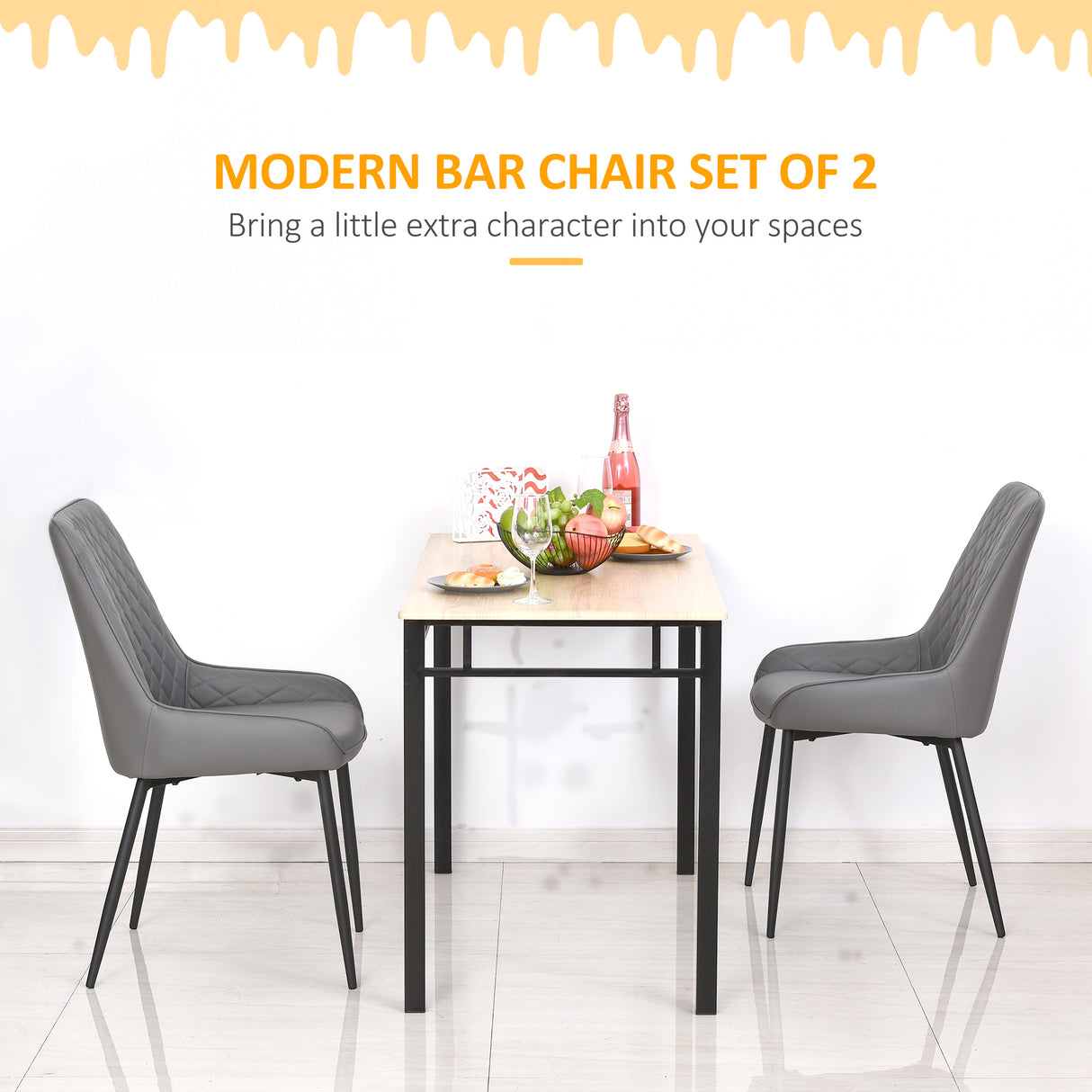 Faux Leather Dining Chairs 49cm Wide in Set Of 2 With Metal Legs - Velmora