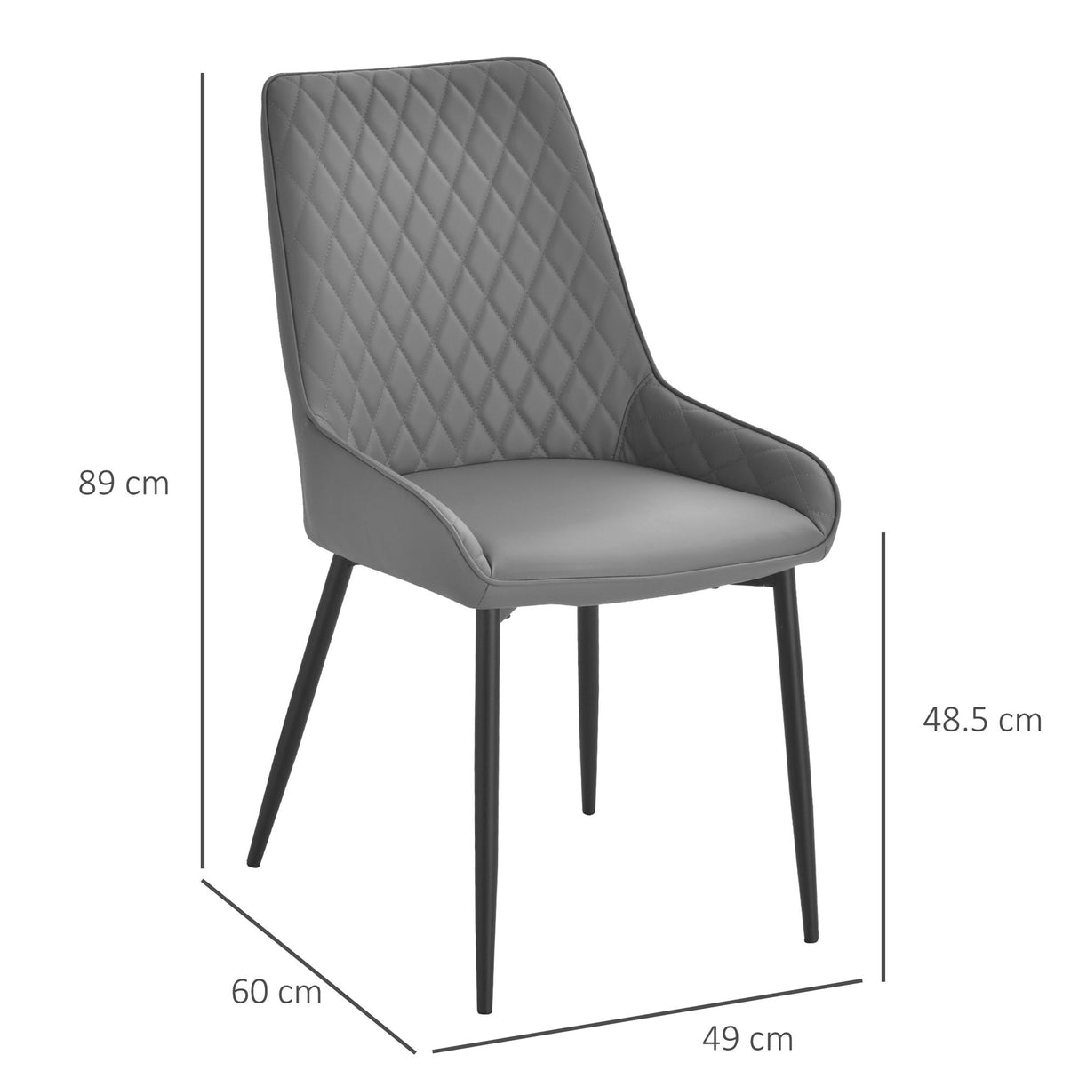 Faux Leather Dining Chairs 49cm Wide in Set Of 2 With Metal Legs - Velmora