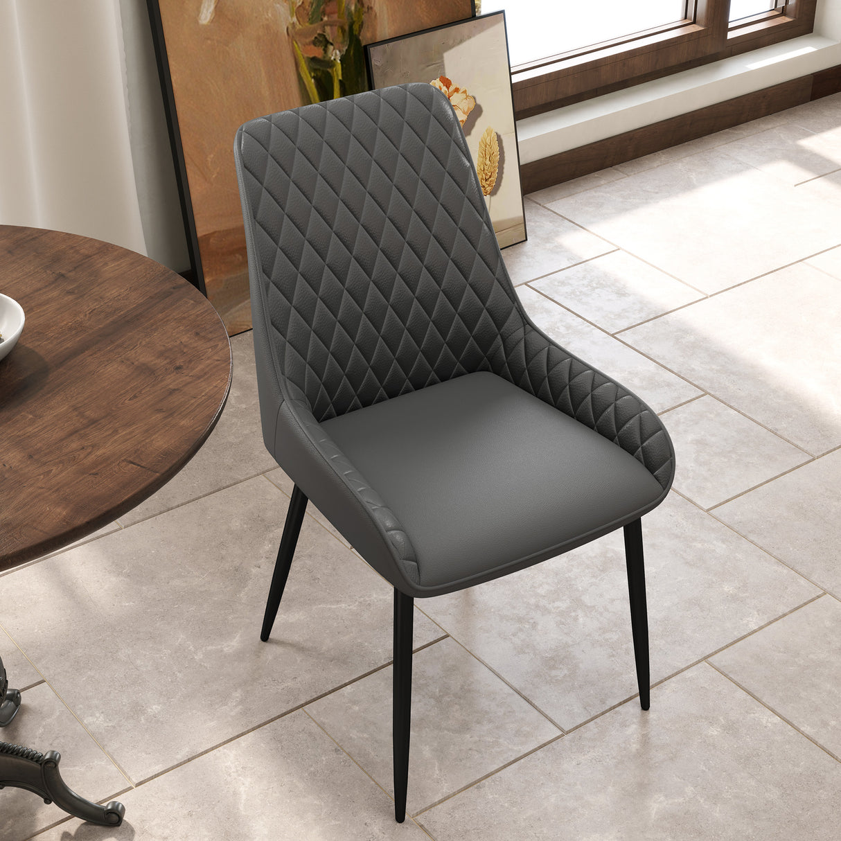 Faux Leather Dining Chairs 49cm Wide in Set Of 4 With Metal Legs - Velmora