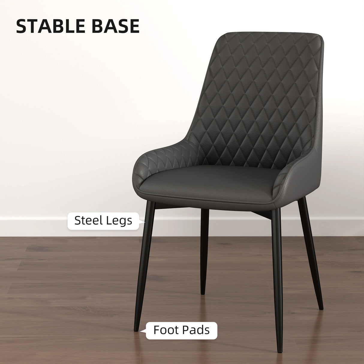 Faux Leather Dining Chairs 49cm Wide in Set Of 4 With Metal Legs - Velmora