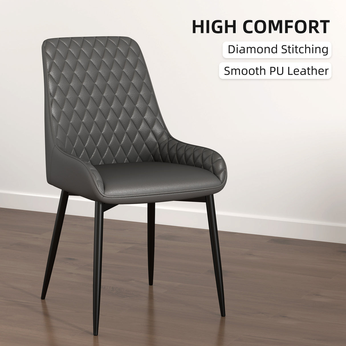 Faux Leather Dining Chairs 49cm Wide in Set Of 4 With Metal Legs - Velmora