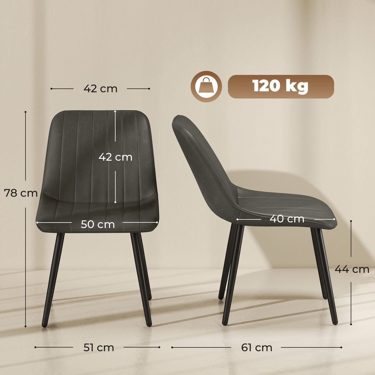 Faux Leather Dining Chairs 51cm Wide in Set Of 2 - Velmora