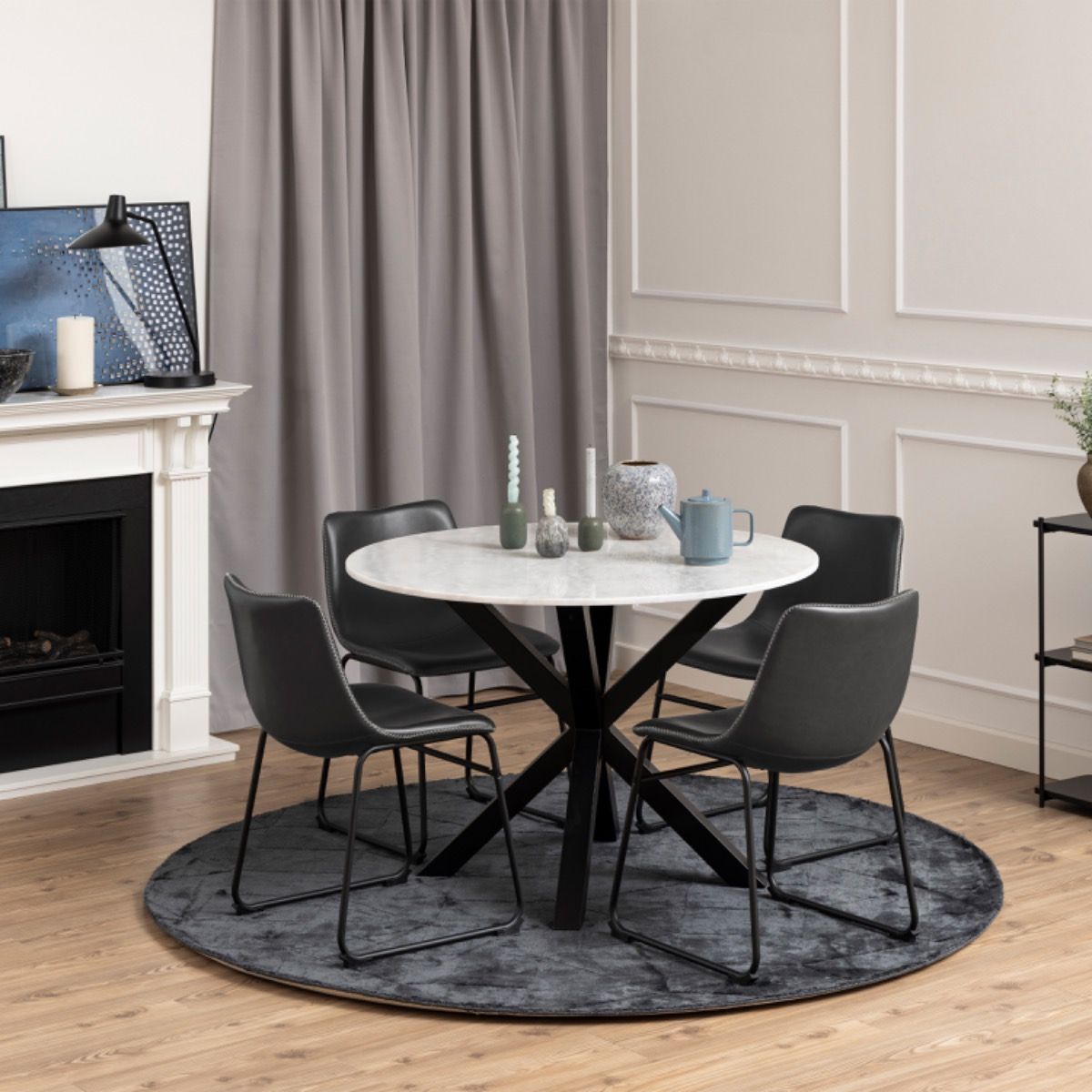 Faux Leather Dining Chairs in Set Of 2 With Cream Stitching - Oregon